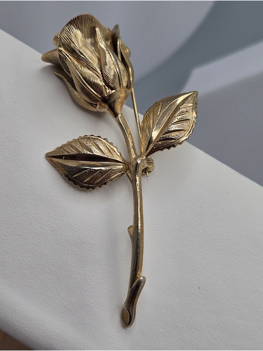 Vintage Gold Tone Rose Brooch Detailed Floral Pin 2.75" Classic Statement